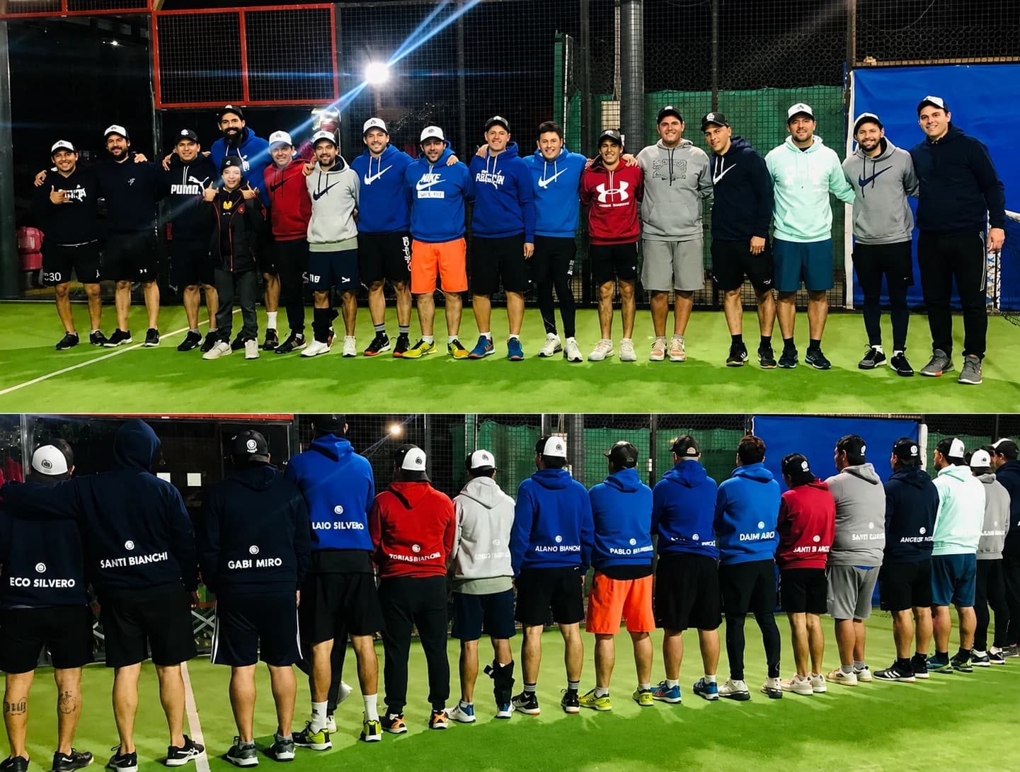 Equipo de jugadores de pádel reunido en la cancha